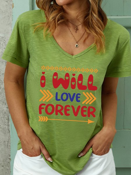 

Lilicloth X Rajib Sheikh I Will Love Forever Women's V Neck T-Shirt, Green, T-Shirts