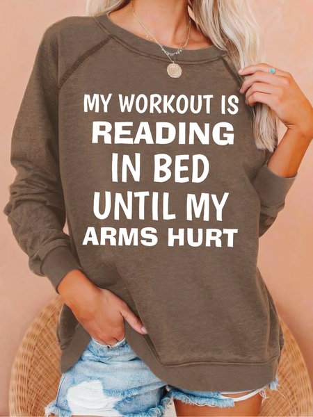 

Women's Funny Letter Reading Lover Crew Neck Casual Sweatshirt, Brown, Hoodies&Sweatshirts