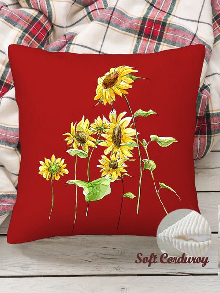 

18*18"Throw Pillow Covers, Sunflower Soft Corduroy Cushion Pillowcase Case for Living Room Bed Sofa Car Home Decoration, Wine red, Pillow Covers