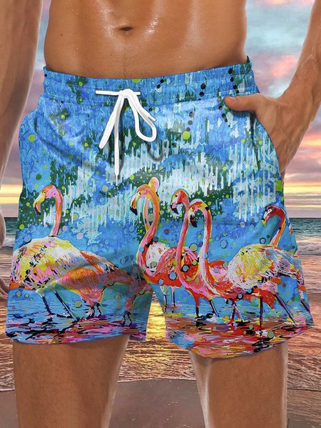 

Flamingo Drawstring Beach Shorts, Blue, Men's shorts