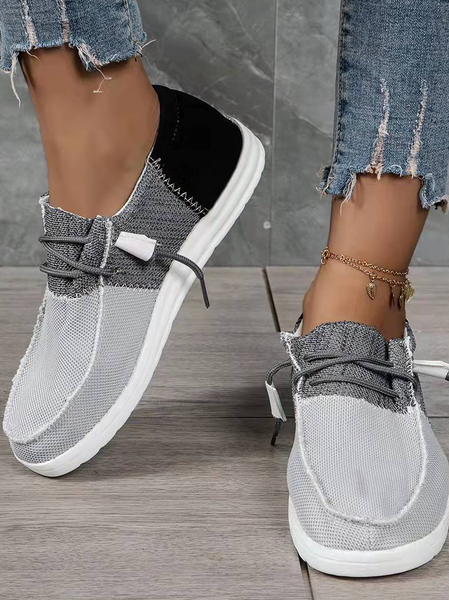 

Color Block Denim Lace-Up Canvas Flats, Gray-white, Sneakers