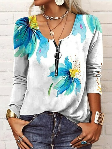 

V Neck Floral Casual Top, Multicolor, Tops