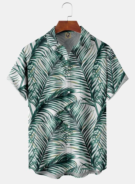 

Palm Leaf Chest Pocket Short Sleeve Aloha Shirt, Green, Men Shirts