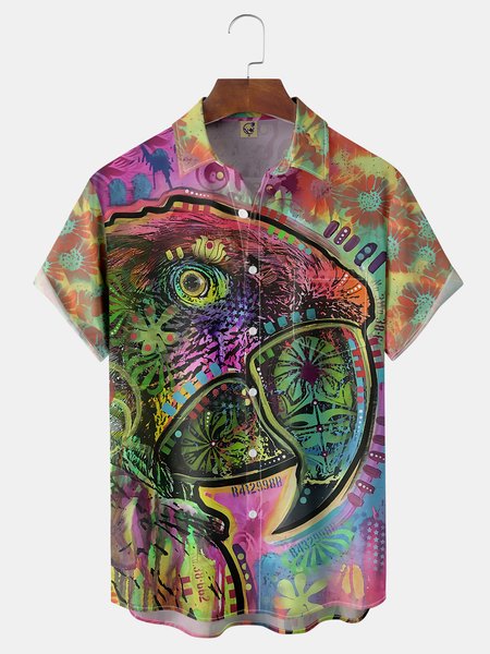 

Parrots Pop Art Chest Pocket Short Sleeve Hawaiian Shirt, Purple, Men Shirts