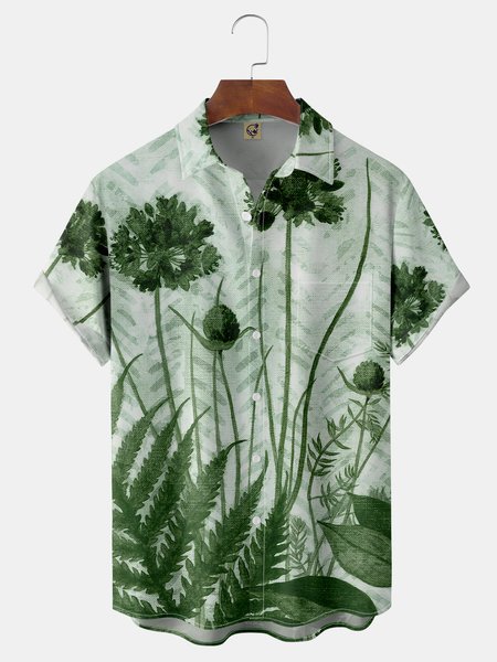 

Plants Chest Pocket Short Sleeve Hawaiian Shirt, Green, Men Shirts