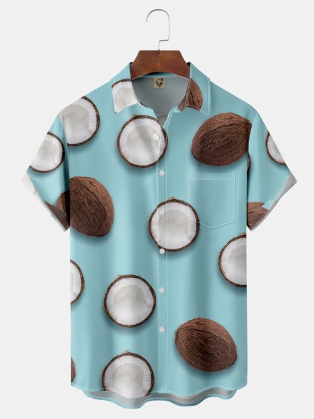

Coconut Chest Pocket Short Sleeve Hawaiian Shirt, Blue, Men Shirts