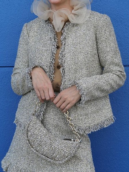 

Elegant Crew Neck Plain Long Sleeve Jacket, As picture, Jackets