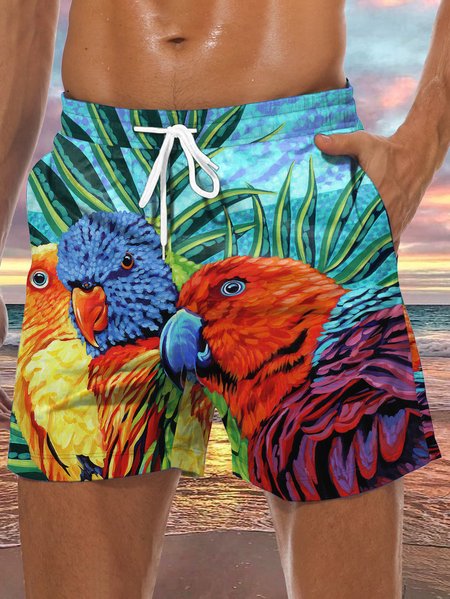 

Parrot Drawstring Beach Shorts, Blue, Men's shorts