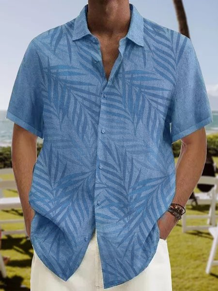 

Leaves Short Sleeve Resort Shirt, Blue, Men Shirts