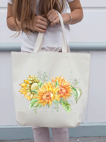 

Sunflower Floral Shopping Tote, White, Bags
