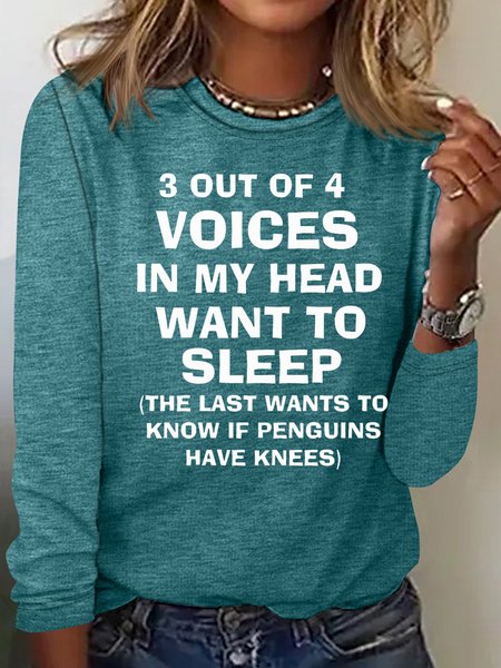 

Women's Funny VOICES IN MY HEAD Casual Crew Neck Top, Green, Long sleeves