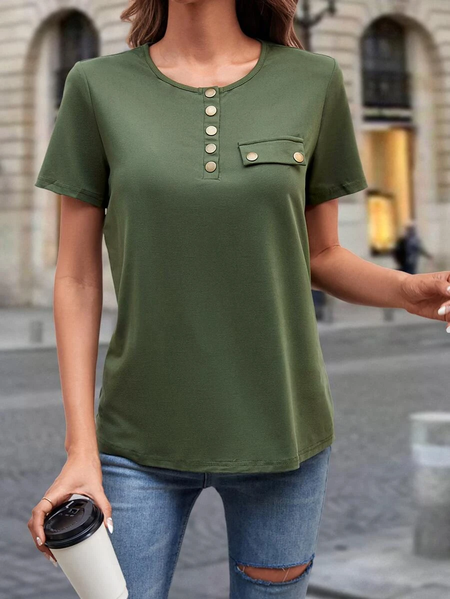 

Casual Plain Loose Crew Neck T-Shirt, Green, T-Shirts
