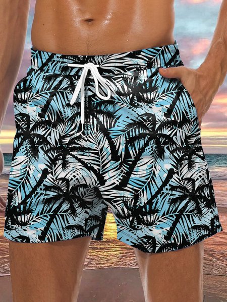 

Coconut Tree Drawstring Beach Shorts, Blue, Men's shorts