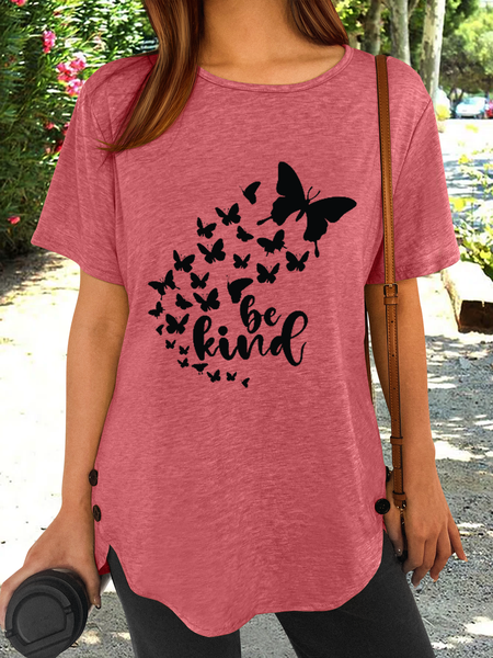 

Women's Be Kind with Butterflies Casual T-Shirt, Pink, T-shirts