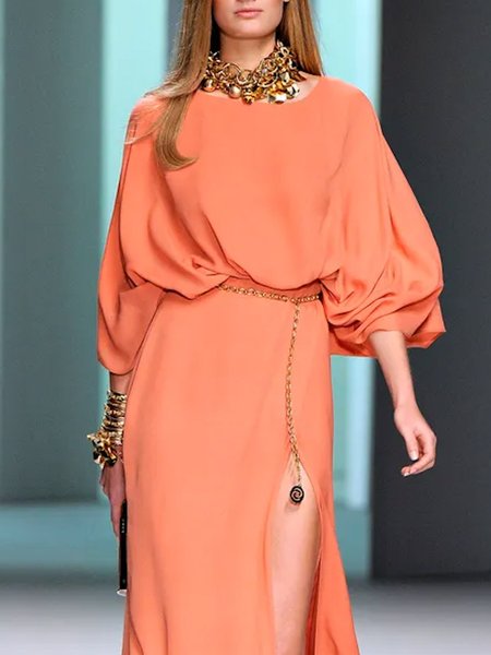 

Loose Plain Elegant Crew Neck Blouse, Orange, Blouses and Shirts