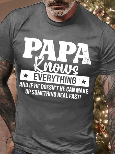 

Men's Papa Knows Everything And If He Doesn't He Can Make Up Something Real Fast Regular Fit Casual T-Shirt, Deep gray, T-shirts