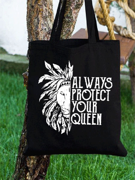 

Always Protect Your Queen Funny Graphic Print Valentine's Day Gift Shopping Tote, Black, Bags
