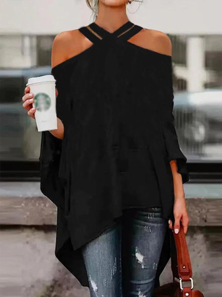 

Plain Loose Cross Neck Urban Top, Black, Linen Tops