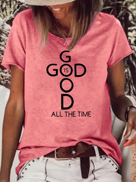 

Women's God Is Good Casual Letters Crew Neck T-Shirt, Red, T-shirts