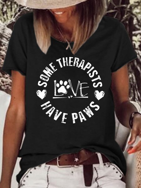 

Women's Some Therapists Have Paws Casual Loose T-Shirt, Black, T-shirts