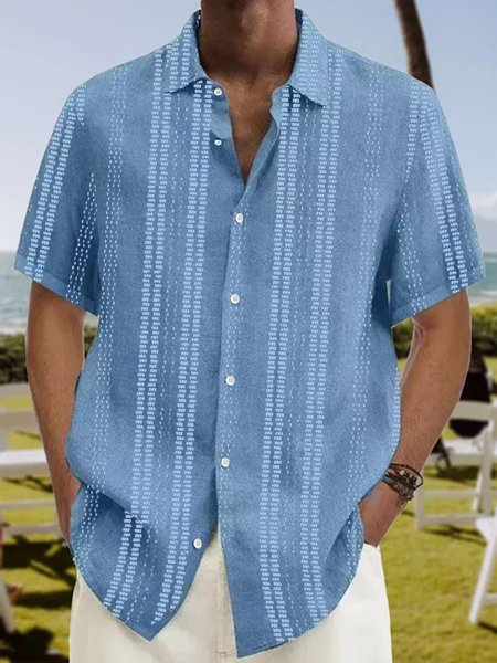 

Striped Short Sleeve Casual Shirt, Blue, Men Shirts