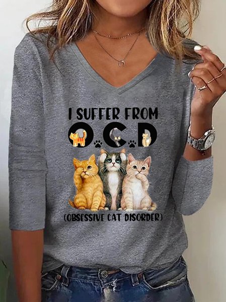 

I Suffer From Ocd Obsessive Cat Disorder Casual T-Shirt, Gray, T-Shirts