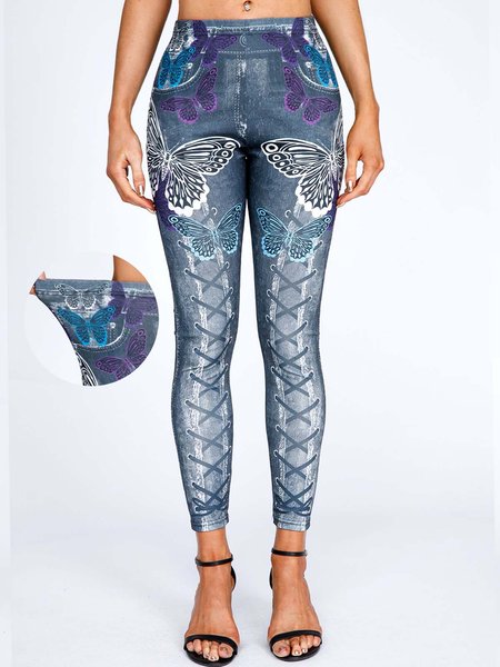 

Casual Tight Butterfly Knitted Leggings, Multicolor, Leggings