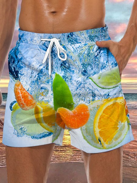 

Fruit Drawstring Beach Shorts, Blue, Men's shorts