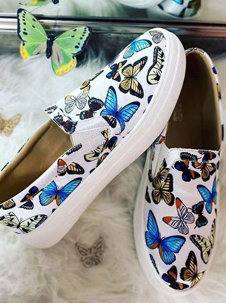 

Butterfly Graphic-Print Canvas Flat Shoes, Blue, Women Shoes