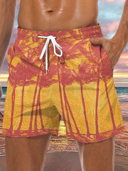 

Coconut Tree Drawstring Beach Shorts, Yellow, Men's shorts