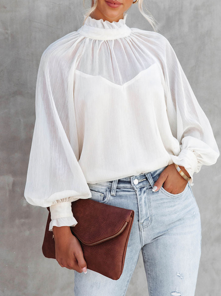

Elegant Stand Collar Chiffon Blouse, White, Blouses and Shirts
