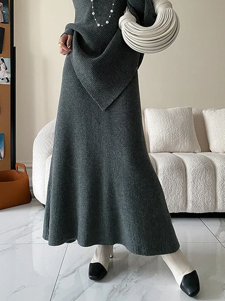 

High Elasticity Loose Urban Plain Long Skirt, Gray, Skirts