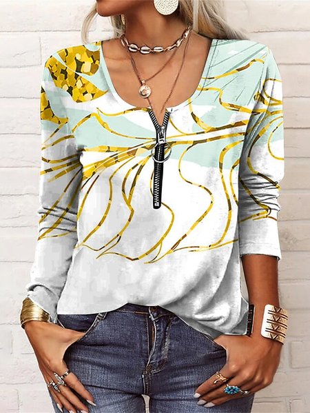 

Casual Crew Neck Geometric Loose Top, Multicolor, Shirts & Blouses