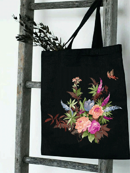 

Floral Butterfly Shopping Tote, Black, Bags