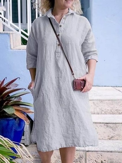 

Linen Plain Casual Shirt Collar Dress, Gray, Dresses