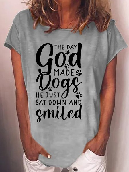 

Women's Dog Lover Letters Crew Neck Casual T-Shirt, Gray, T-shirts