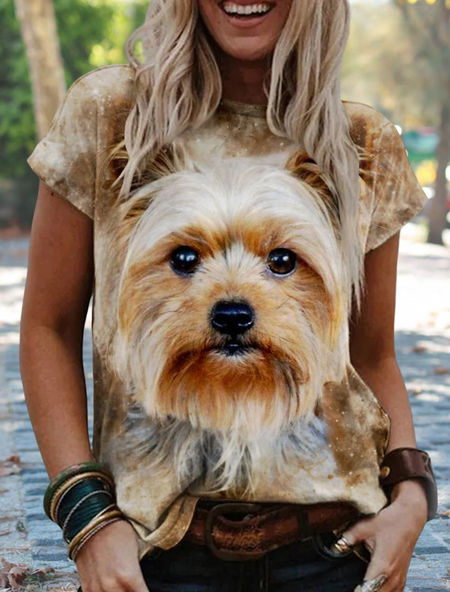 

Animal Dog Crew Neck Regular Fit Casual T-Shirt, Khaki, T-Shirts