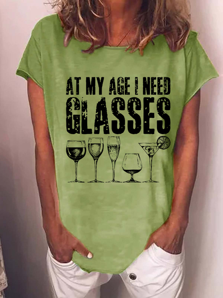 

Women's Funny Word At My Age I Need Glasses Casual Crew Neck T-Shirt, Green, T-shirts