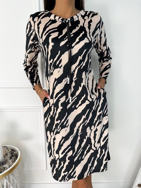 

Regular Fit Zebra Drawstring Casual Dress, Multicolor, Dresses