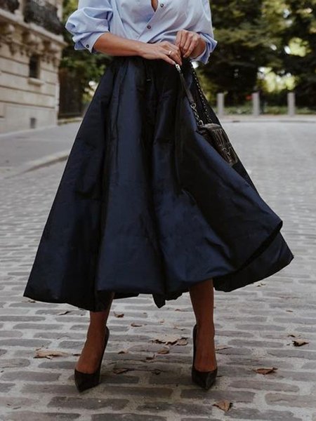 

Midi Daily Elegant Regular Fit Plain Skirt, Dark blue, Skirts