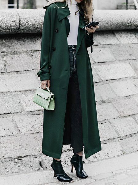 

Urban Regular Fit Long Sleeve Plain Trench Coat, Green, Coats