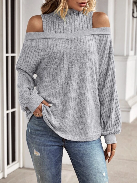 

Casual Knitted Loose T-Shirt, Light gray, T-Shirts