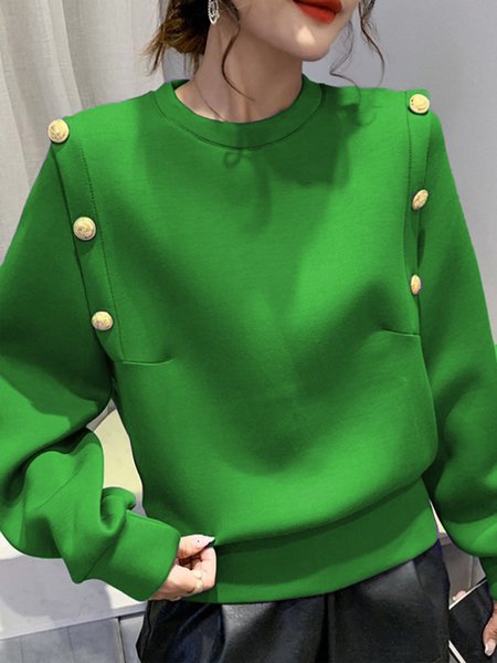

Urban Crew Neck Buttoned Plain Sweatshirt, Green, Hoodies and Sweatshirts