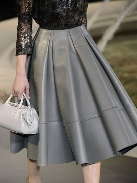 

Loose Urban Plain Regular Size Skirt, Gray, Skirts