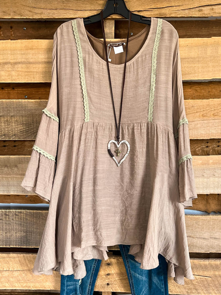 

Casual Loose Crew Neck Top, Khaki, Tops