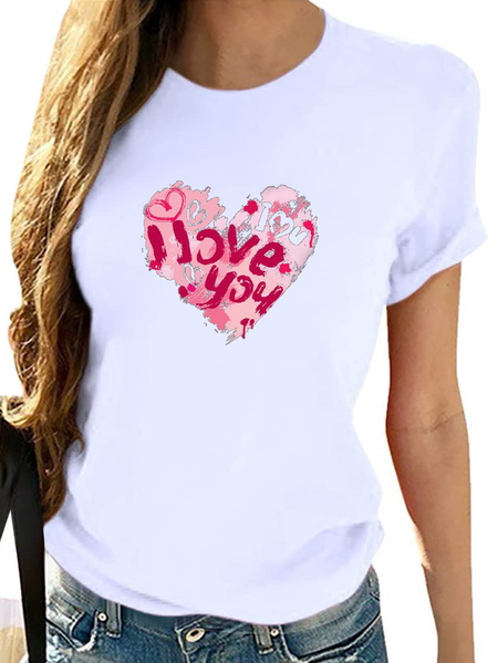 

Text Letters Casual Crew Neck Regular Fit T-Shirt, White, T-Shirts