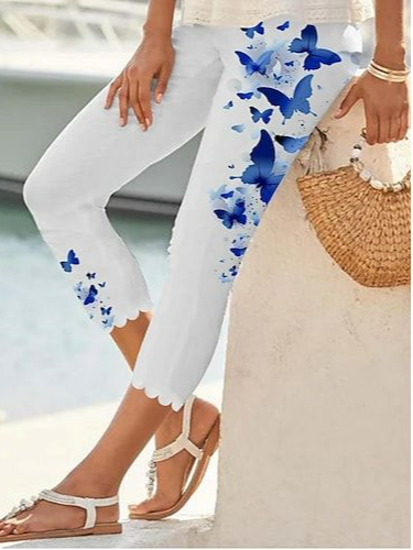 

Regular Fit Casual Butterfly Casual Pants, White, Pants