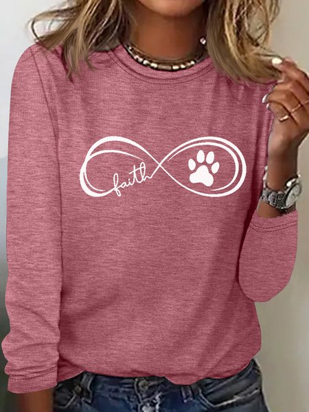 

Women's Faith And Paw Prints Casual Crew Neck Top, Rose red, Long sleeves