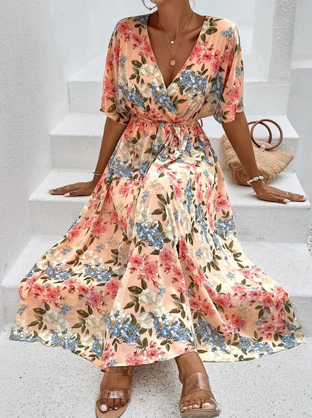 

V Neck Vacation Dress, Multicolor, Dresses