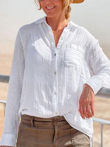 

Cotton Shirt Collar Casual Blouse, White, Shirts & Blouses